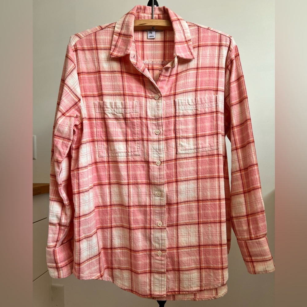 Old Navy Pink Plaid Boyfriend Shirt
